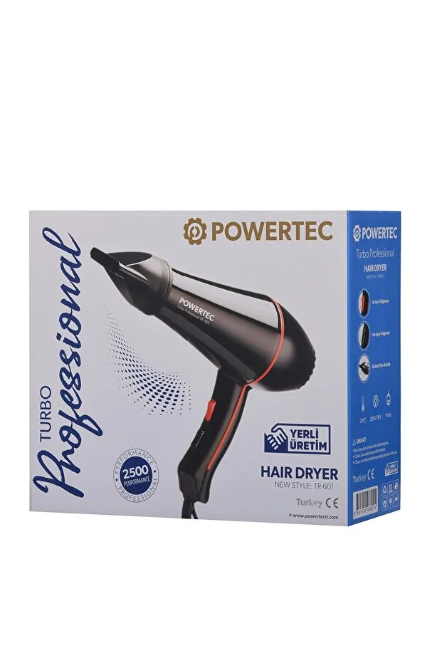 Powertec TR-601 (2500 W) Turbo Professional Series Fön Makinesi & Saç Kurutma 2.7m Uzun Kablolu Yeni Versiyon